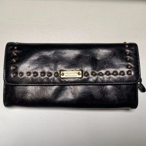 Badgley Mischka Black Leather Gold Studded Wallet